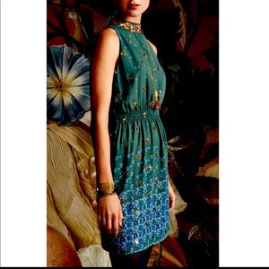 Anthropologie- printed sequin dress hunter green size 6